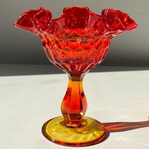 Fenton Amberina Thumbprint Pedestal Dish 6” - Vintage Collectible